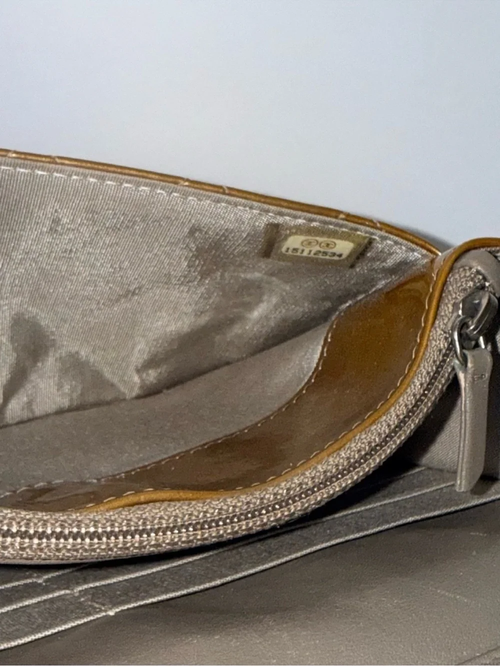 CHANEL Metallic Champagne Gold Quilted Patent Leather Crossbody AUTHENTIC